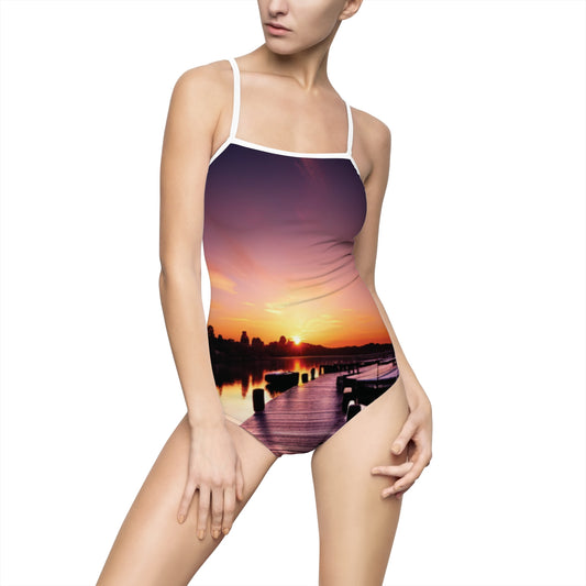 Women's Sunset One-piece Swimsuit  fashion Beachwear designer