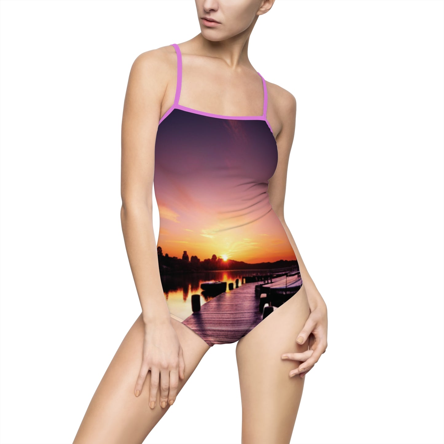 Women's Sunset One-piece Swimsuit  fashion Beachwear designer