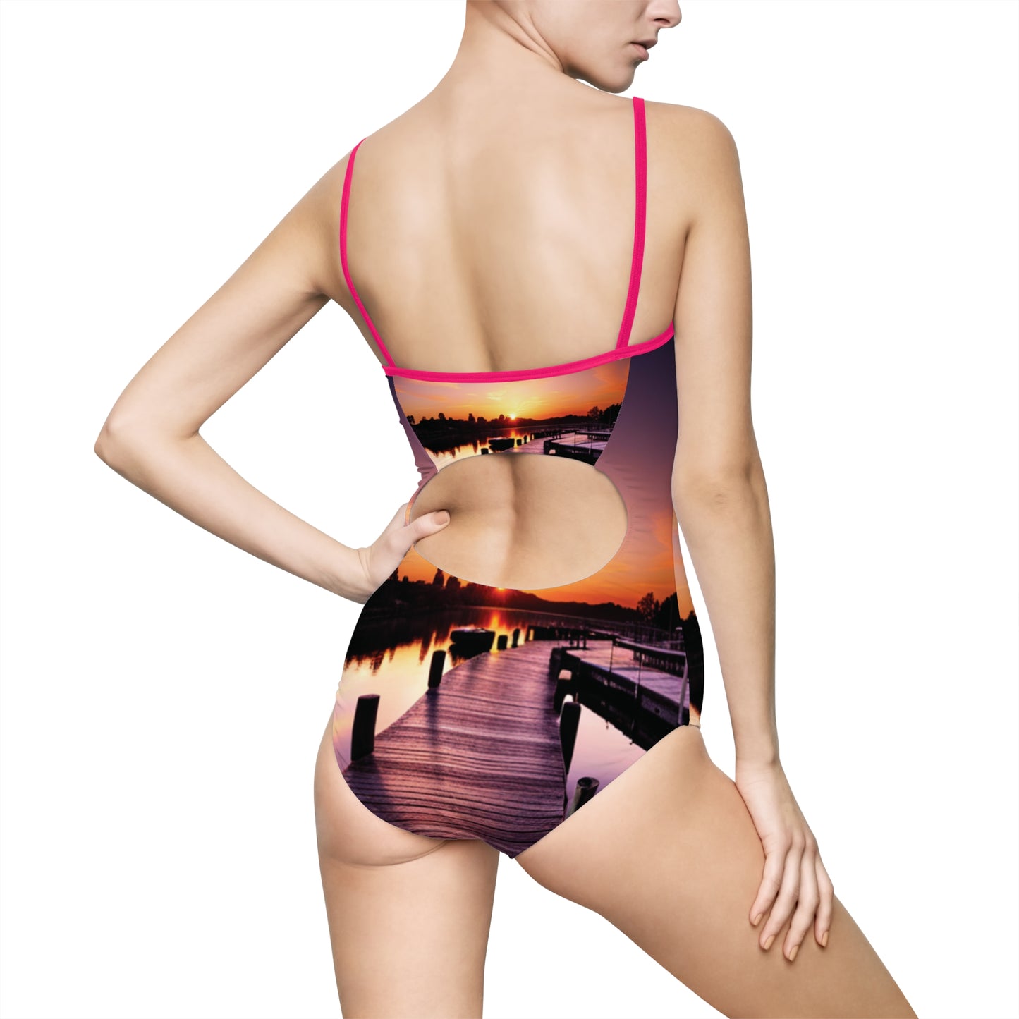 Women's Sunset One-piece Swimsuit  fashion Beachwear designer