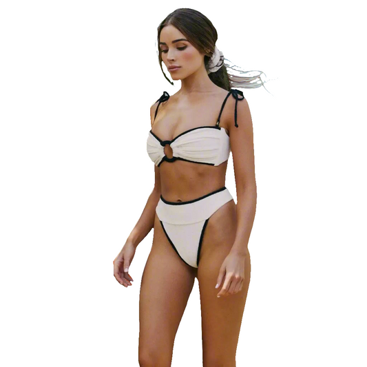 Ribbed Bikini Swimwear Women High Waist Swimsuit Bandage Bikini Set High Cut Swimwear  biquini High Waist Beach Wear Swim